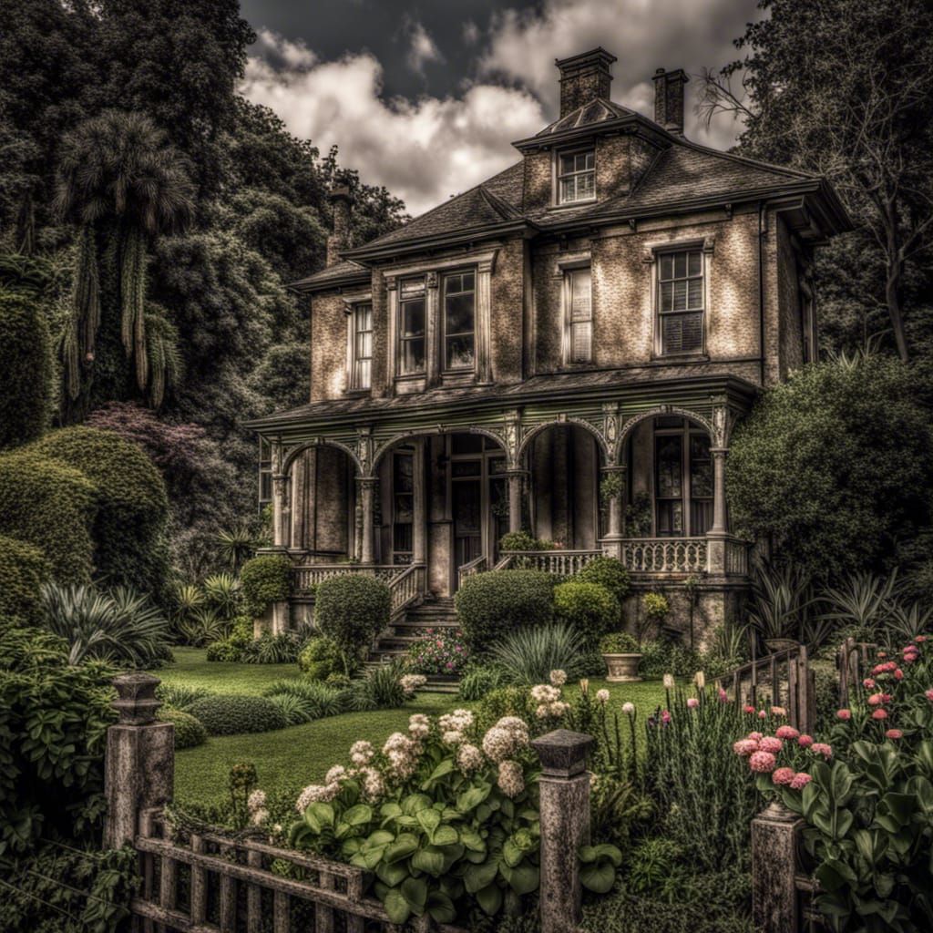 Creepy Rundown House and Garden in Hyperrealism