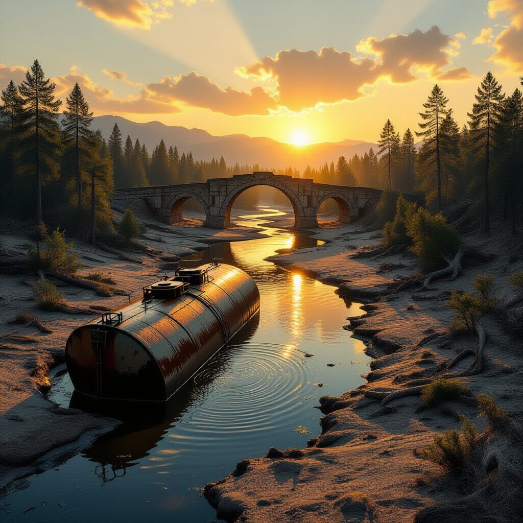 Barren Desert Oil Spill Under Toxic Haze