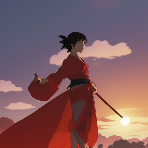 Anime-Style Samurai Woman Dragon Fight