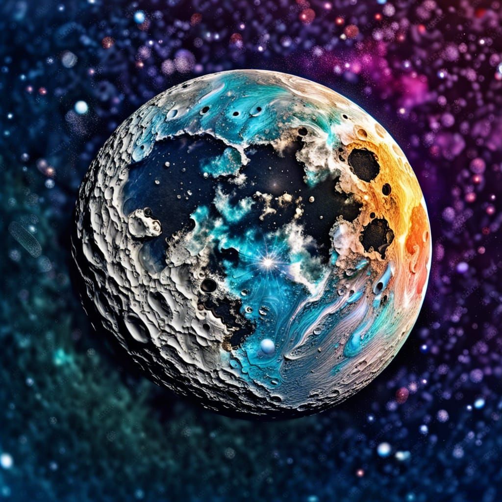 Detailed Moon Through Telescope Lens in Space