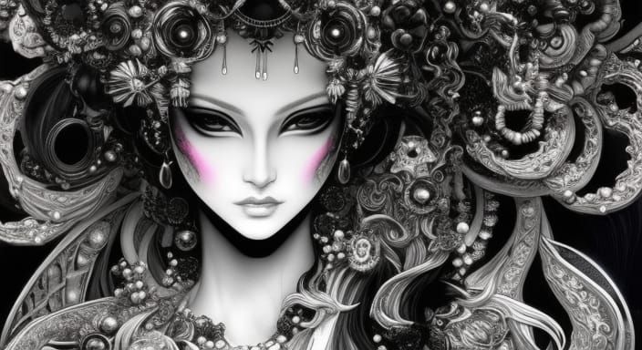 Steampunk Cyborg Portrait in Black and White