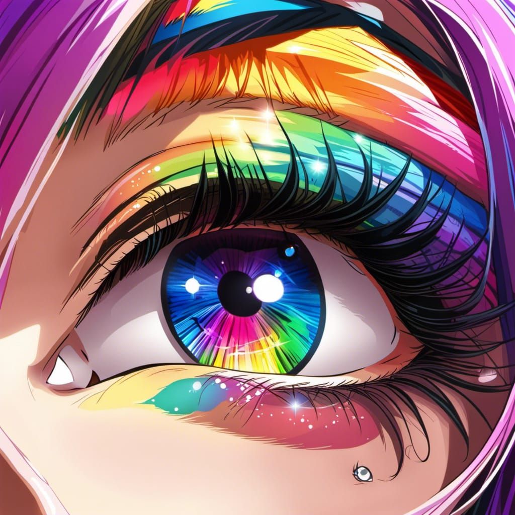 Anime Portrait: Rainbow Hair, Diamond Eyes