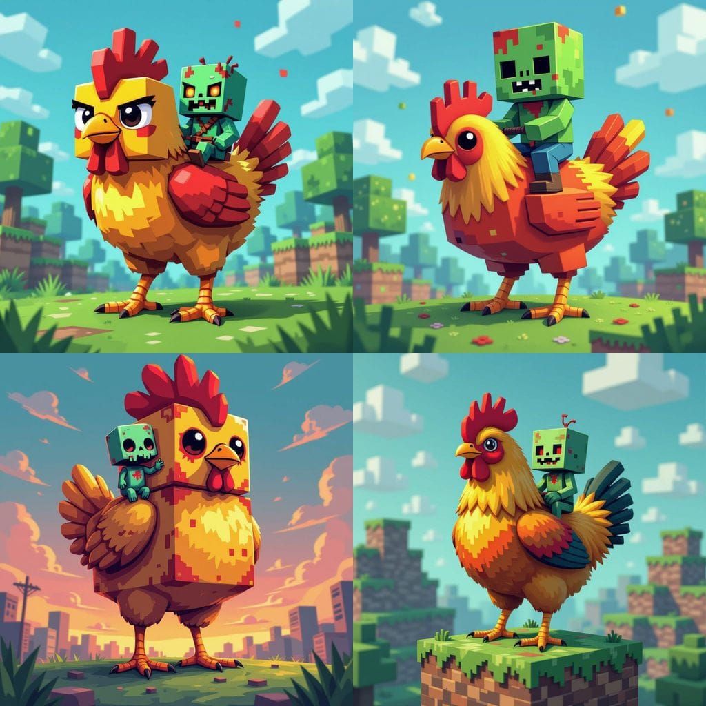 Minecraft Chicken Jockey with Cubed Chicken