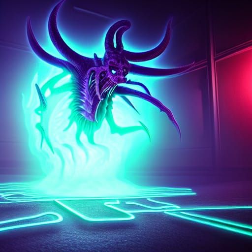 Neon Demons Emerging from Hell, Photorealistic 8k