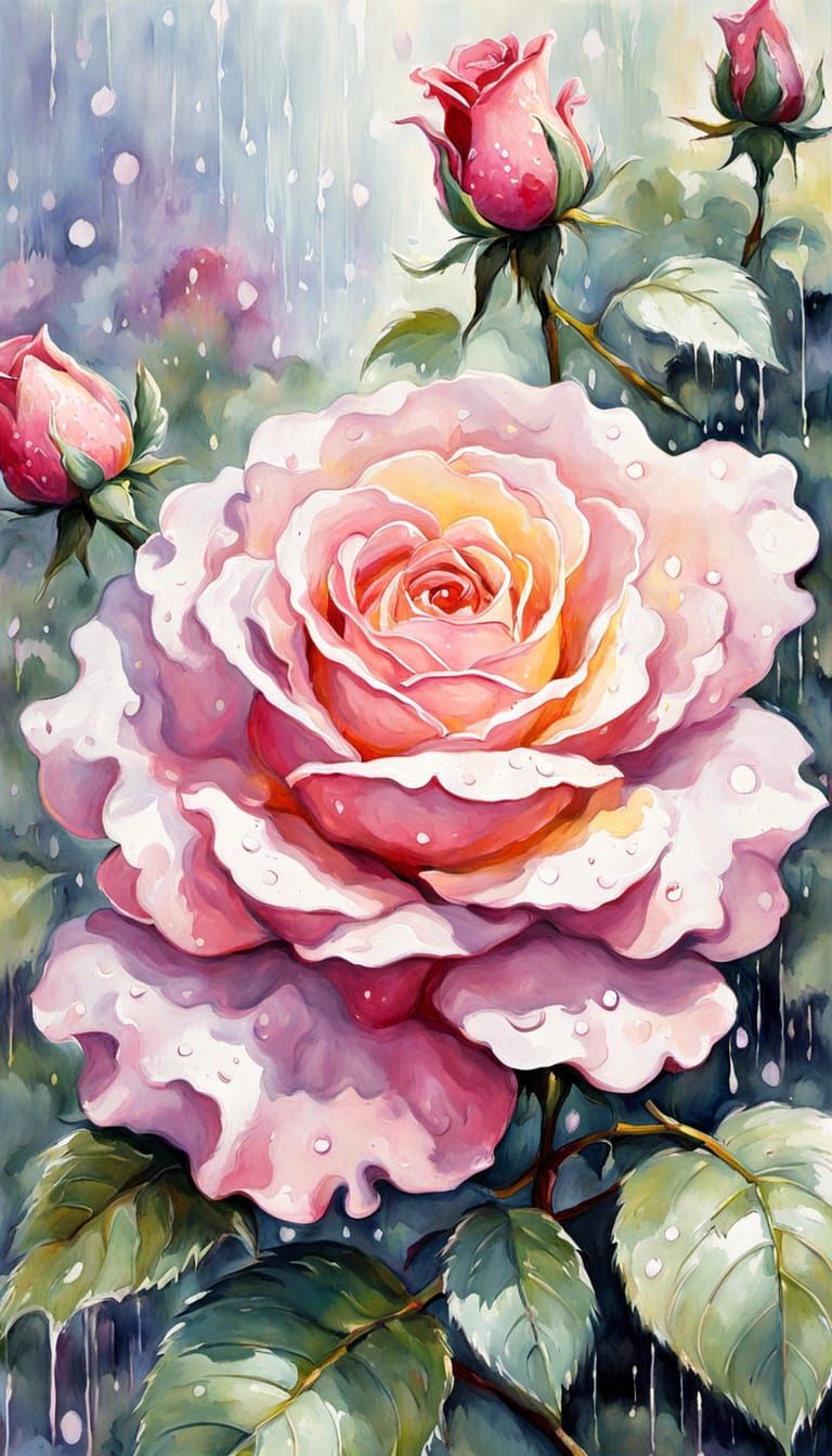 Whimsical Pastel Rose Garden in Iridescent Hues