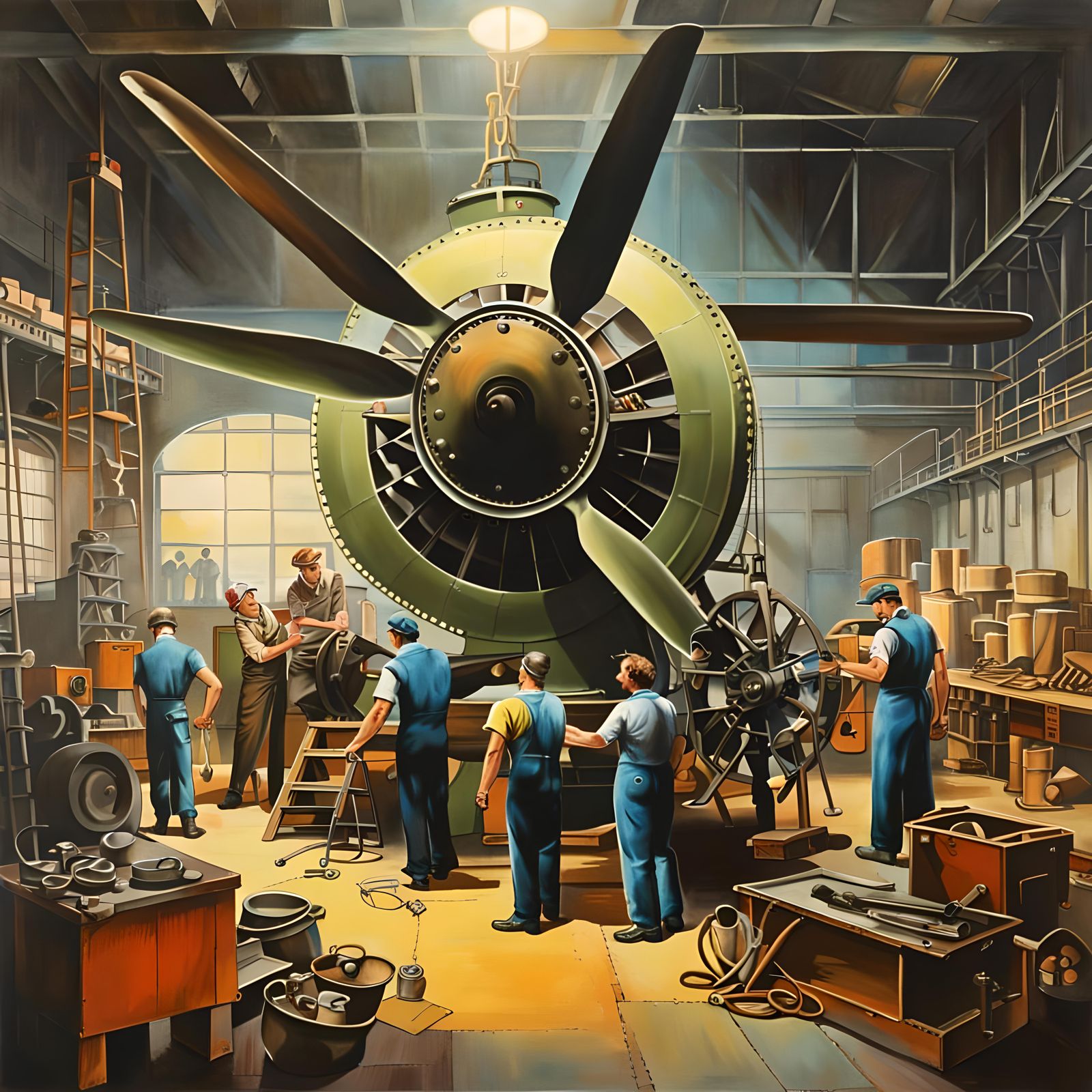 Mechanics and Propeller: 1970s Realistic Factory Scene