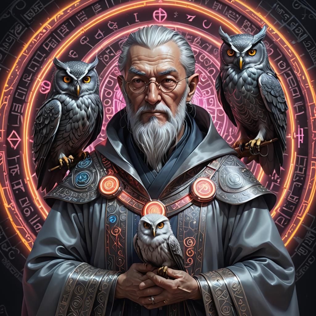 Owl Companion: 3D Mage Digital Illustration