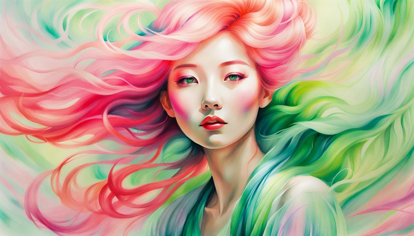 Psychedelic Woman Portrait in Chinese Watercolor Style