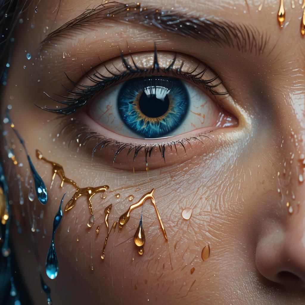 Detailed Crying Eye with Glistening Tears