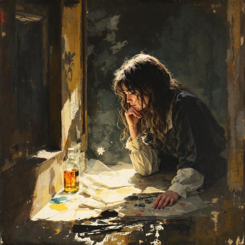 Chiaroscuro Portrait in Watercolor and Technical Detail