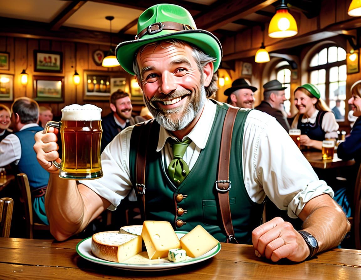 Charming Bavarian Gentleman Enjoying a Beer in a Traditional...