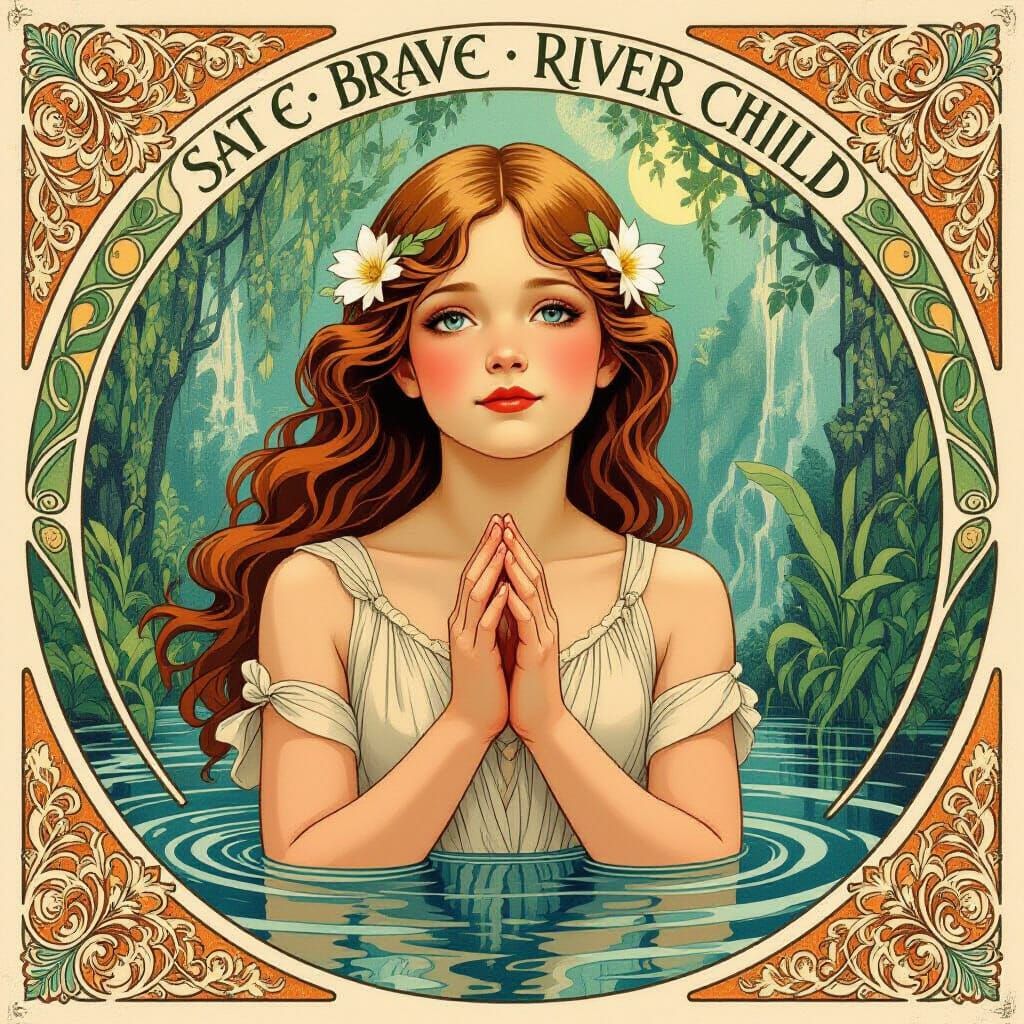 Art Nouveau River Child in Sinuous Natural Lines
