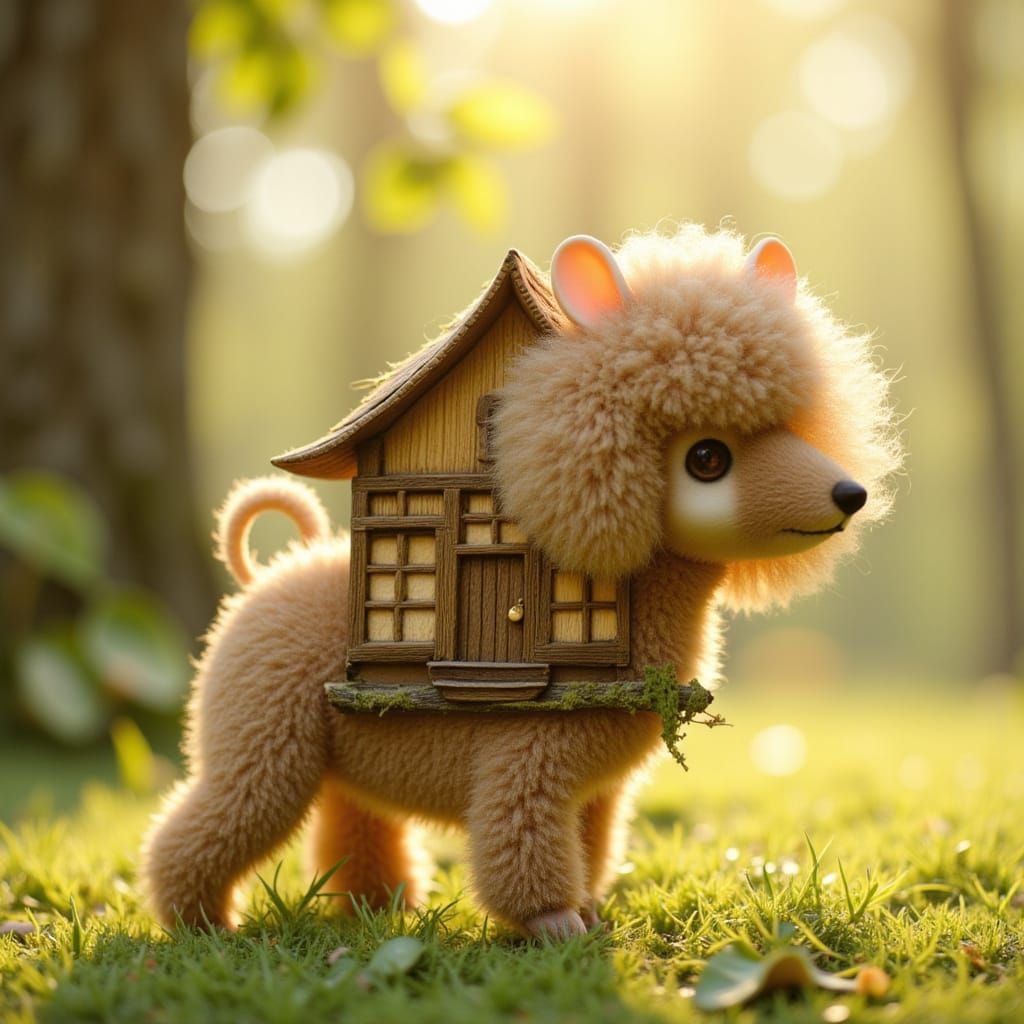 Whimsical Mouse House on Adorable Poodle Dog