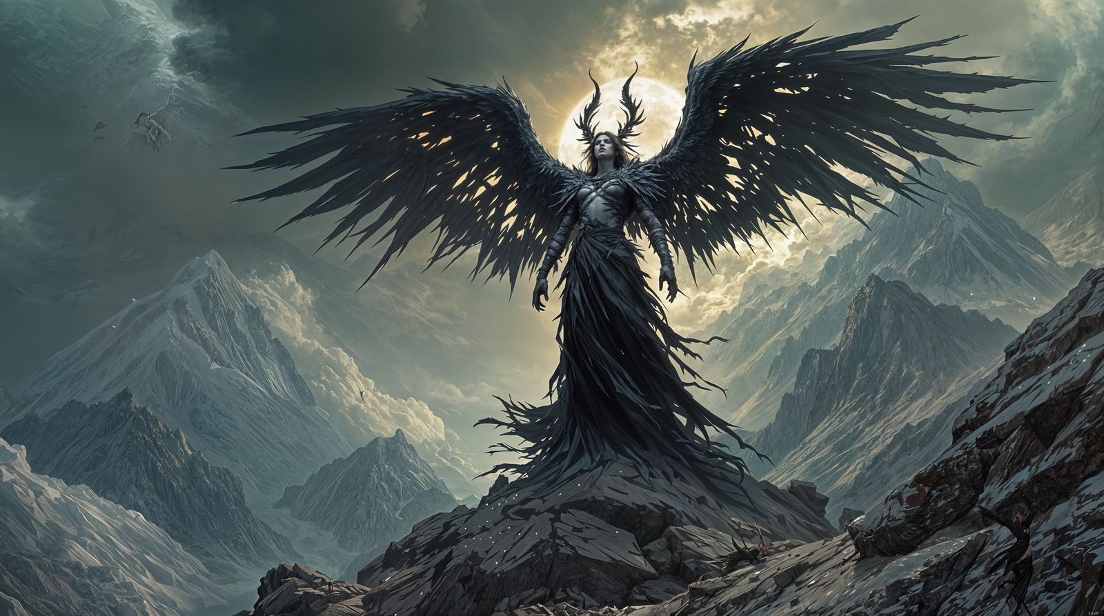 Fallen Angel in Desolate Apocalyptic Landscape