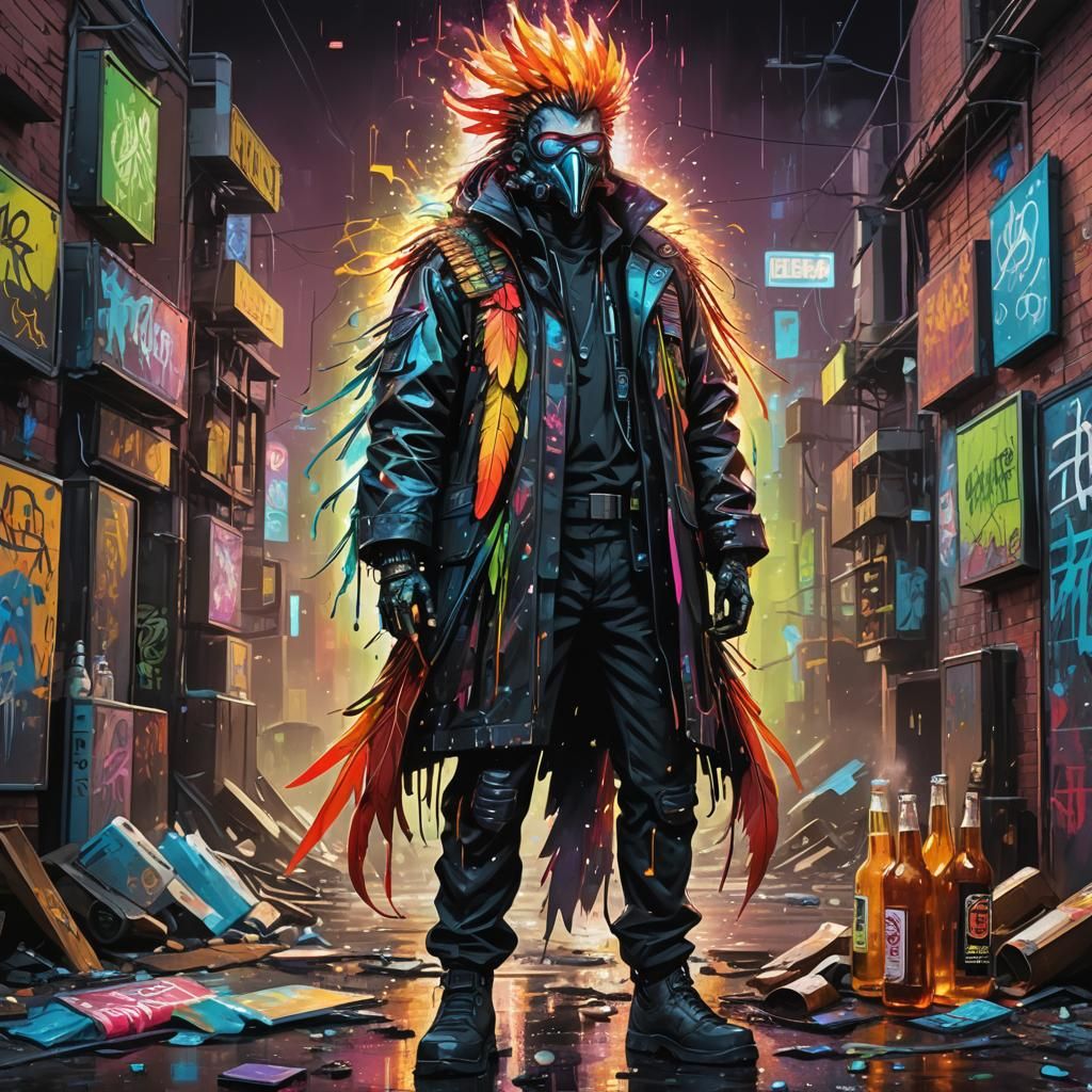 Cyber Noir Portrait of Phoenix Feather Cybernetician