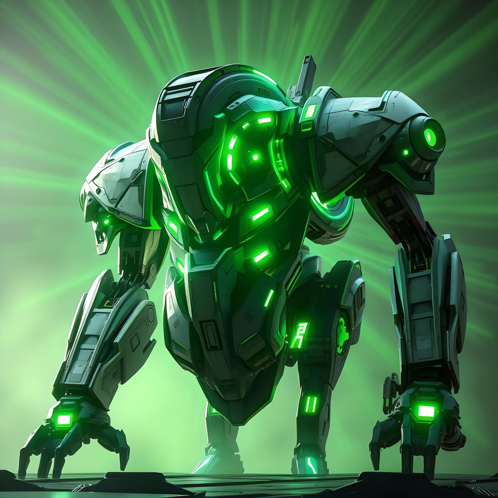 Green Tron Mech in 3D Cinematic Style