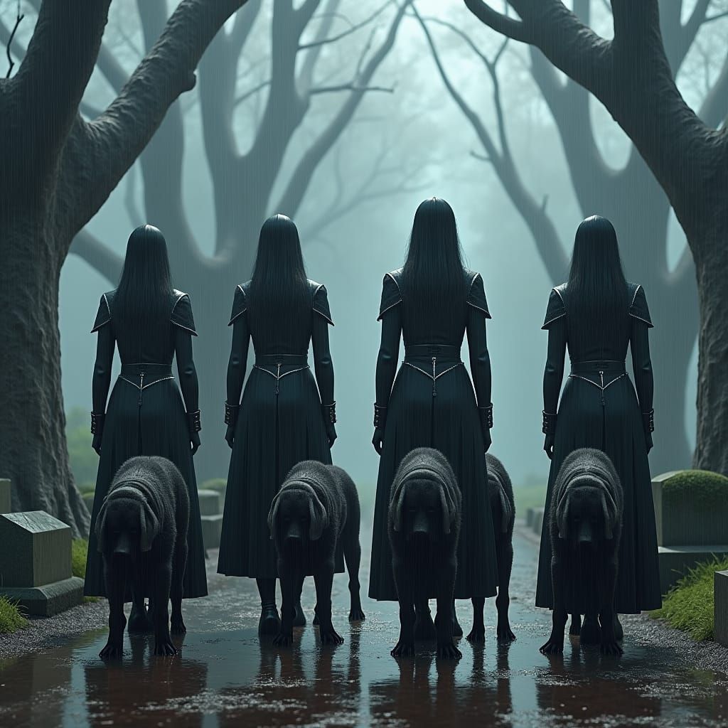 Guards and Mastiffs in Rainy Graveyard Sermon