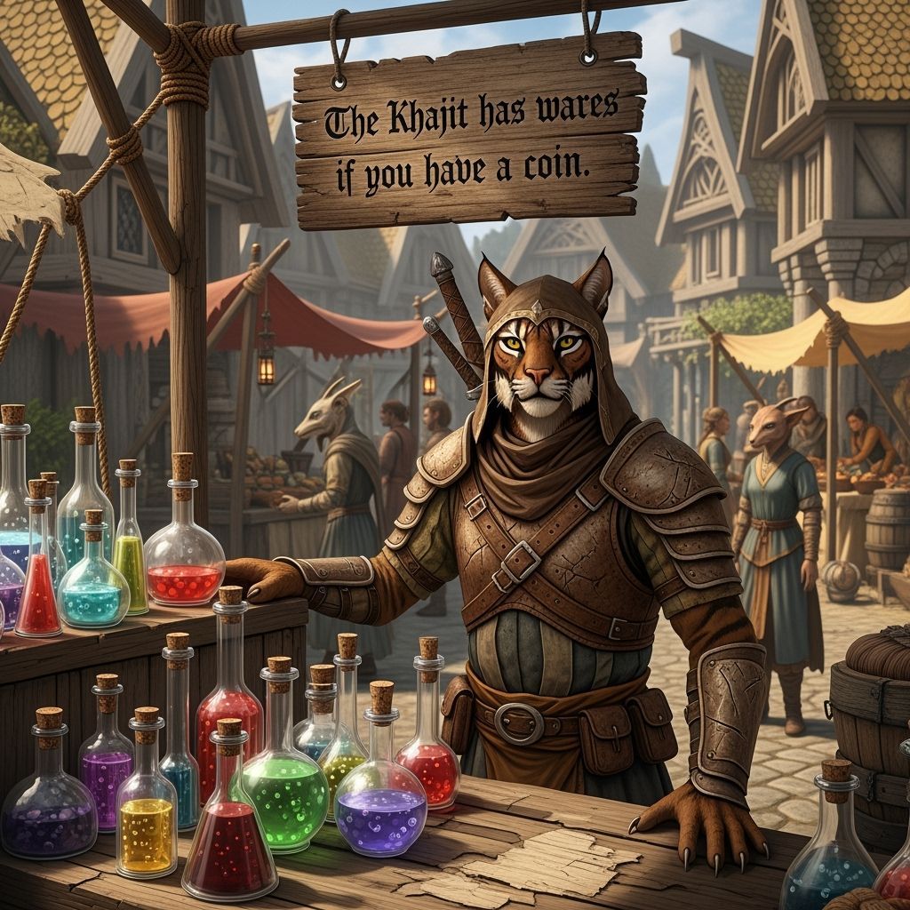 Khajiit Trader in Oblivion-Style Marketplace