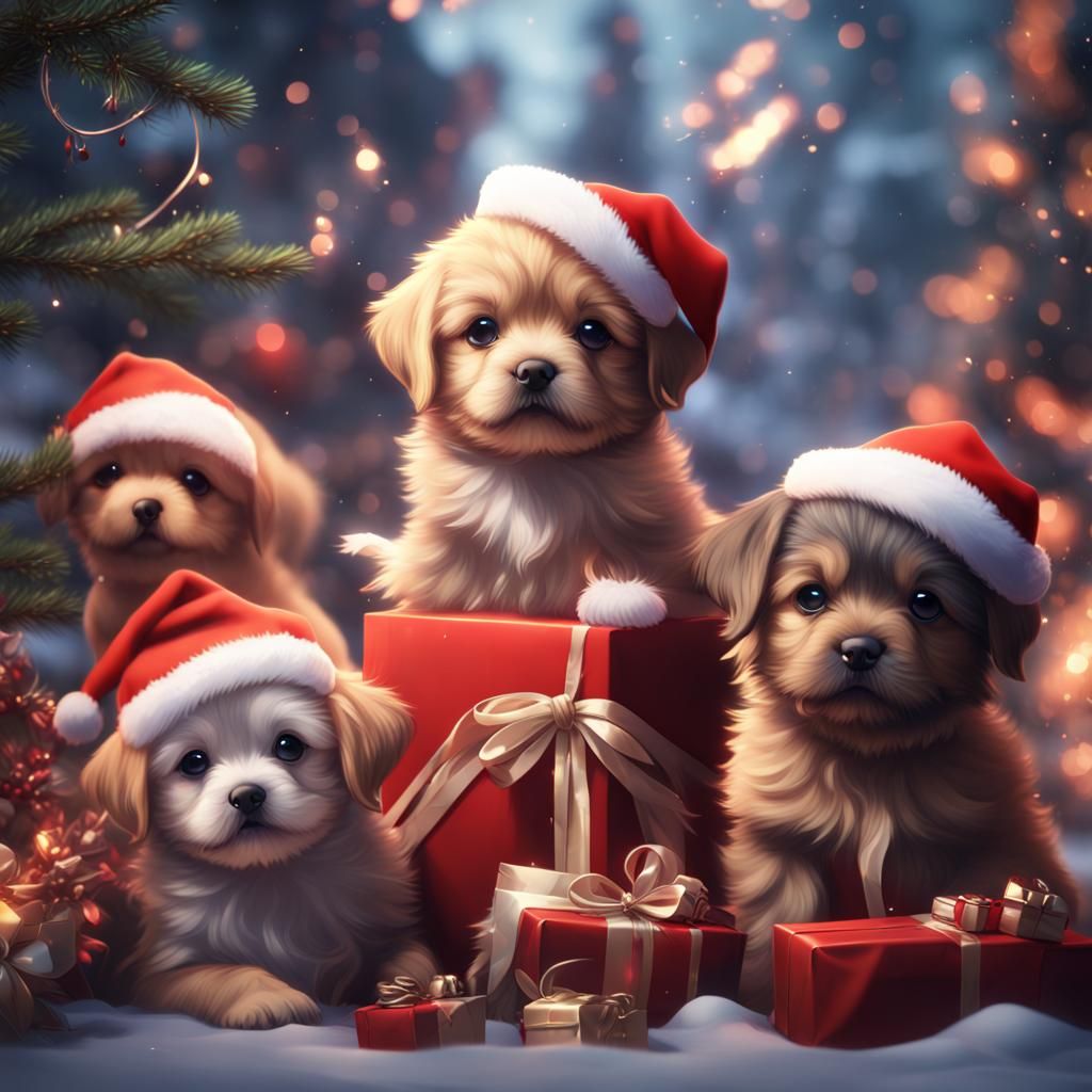 Festive Anime Puppies Celebrate Christmas