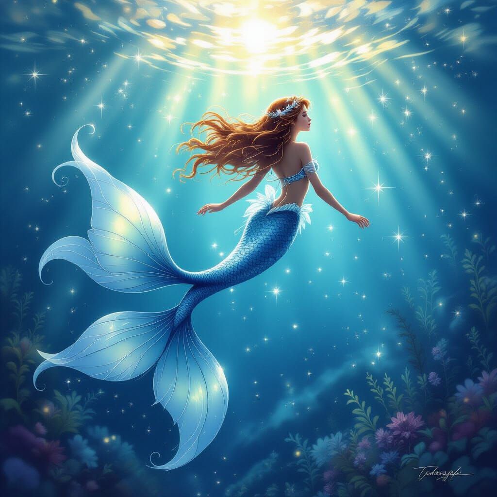 Ariel in Starlit Ocean: Dreamlike Fantasy Art