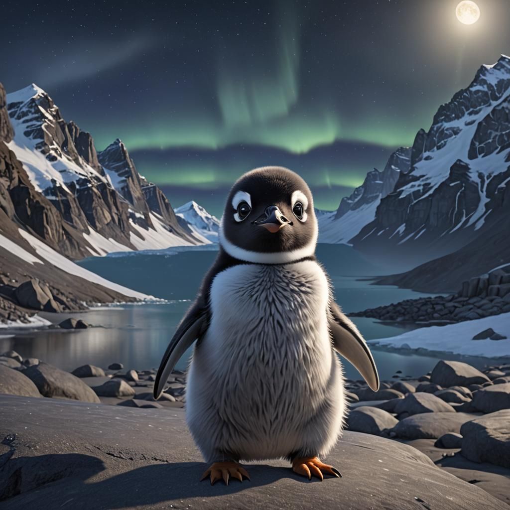 Fluffy Baby Penguin with Twinkling Eyes