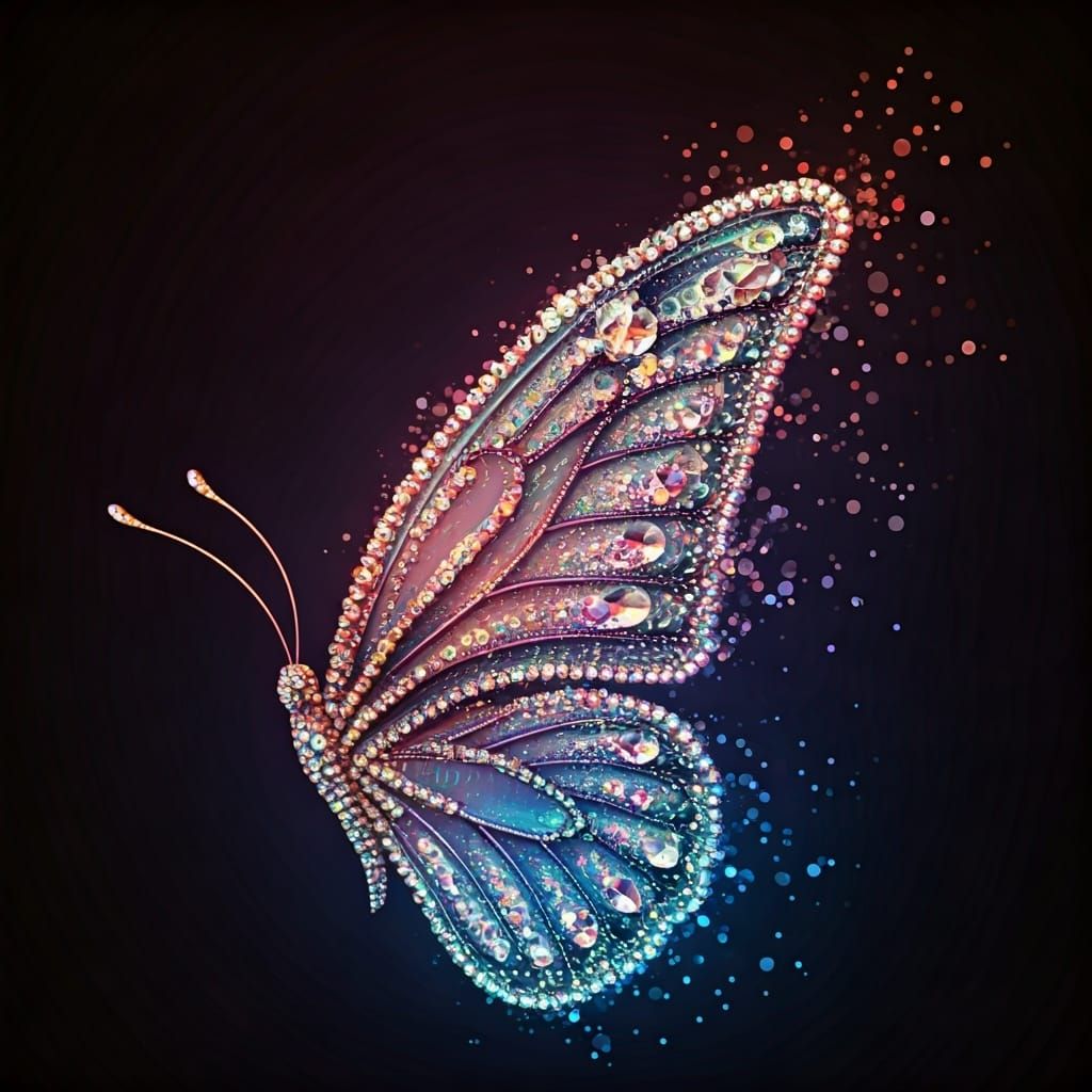 Dissolving Neon Butterfly Wing in Cyberpunk Fairytale Style
