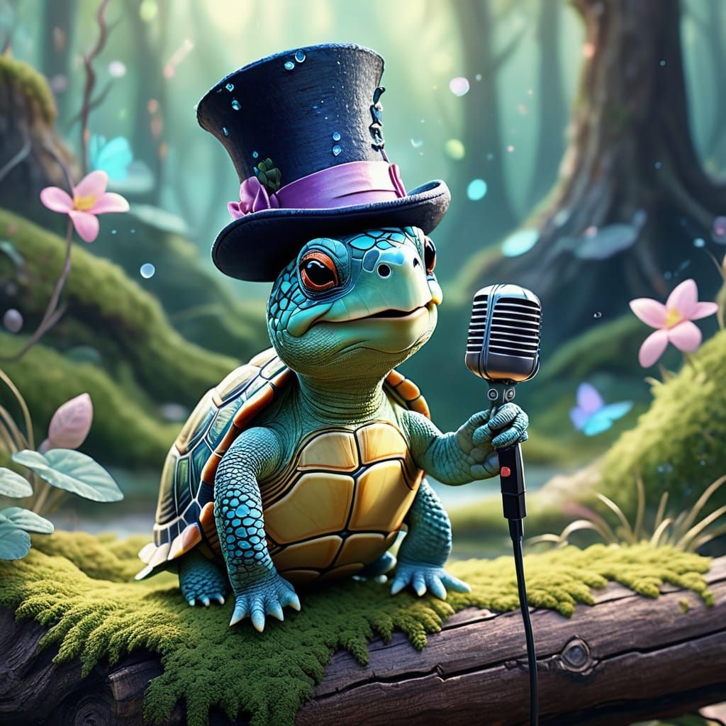 Singing Turtle in Watercolor Style with Top Hat