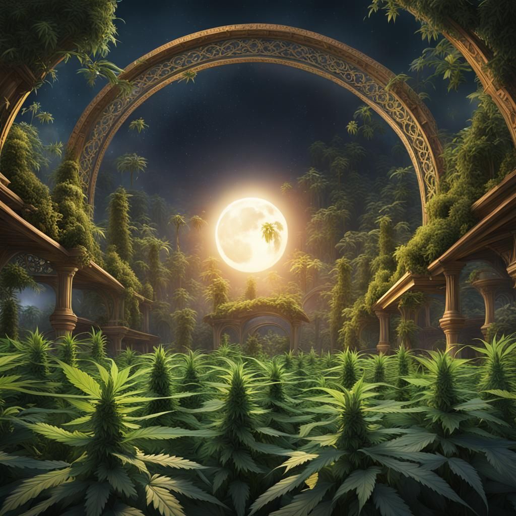 Total Solar Eclipse over Cannabis Garden in Fantasy Art