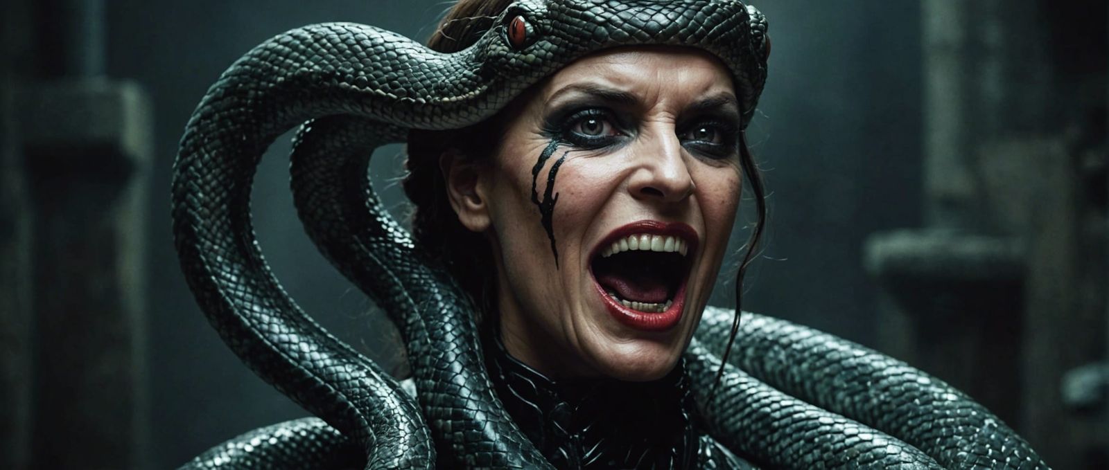 Sinister Woman Portrait with Snake Tongue Comic