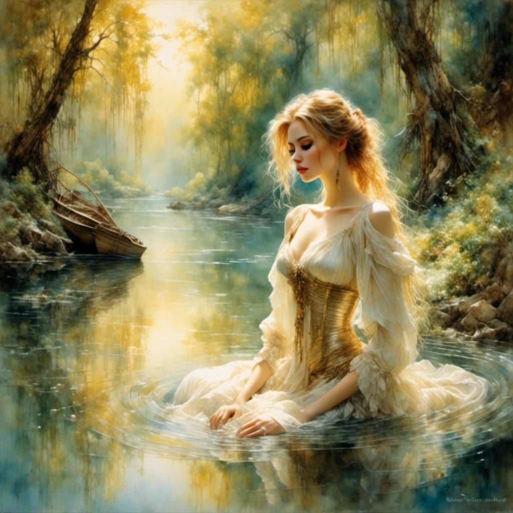 Idyllic Romantic Scene in Watercolor Style