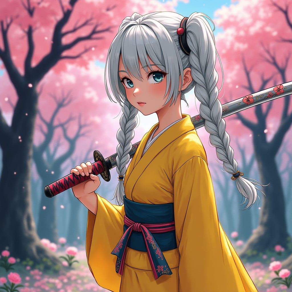 Fantasy Warrior in Cherry Blossom Haven
