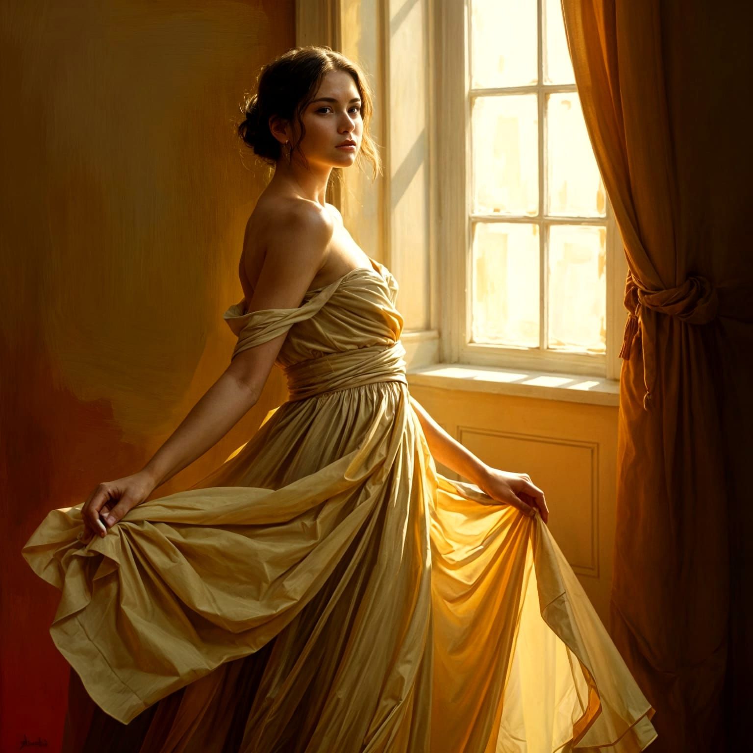 Woman in Elegant Oil Portrait