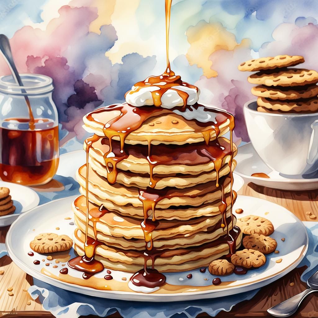 Watercolor Pancakes and Cookies in Morning Light