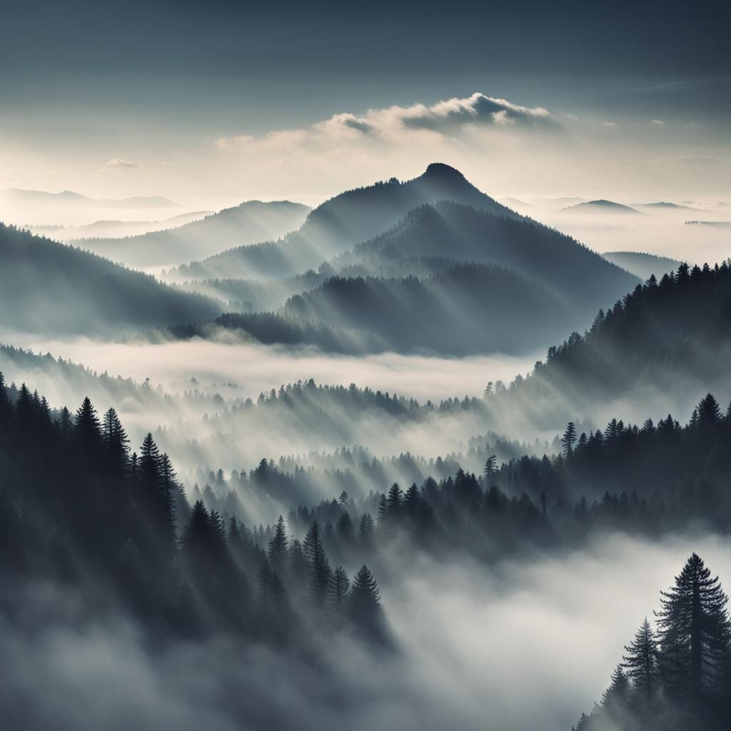 Misty Mountain Landscape: A Tranquil Vista