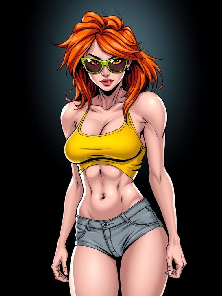 Confident Female Heroine in Comic Book Style