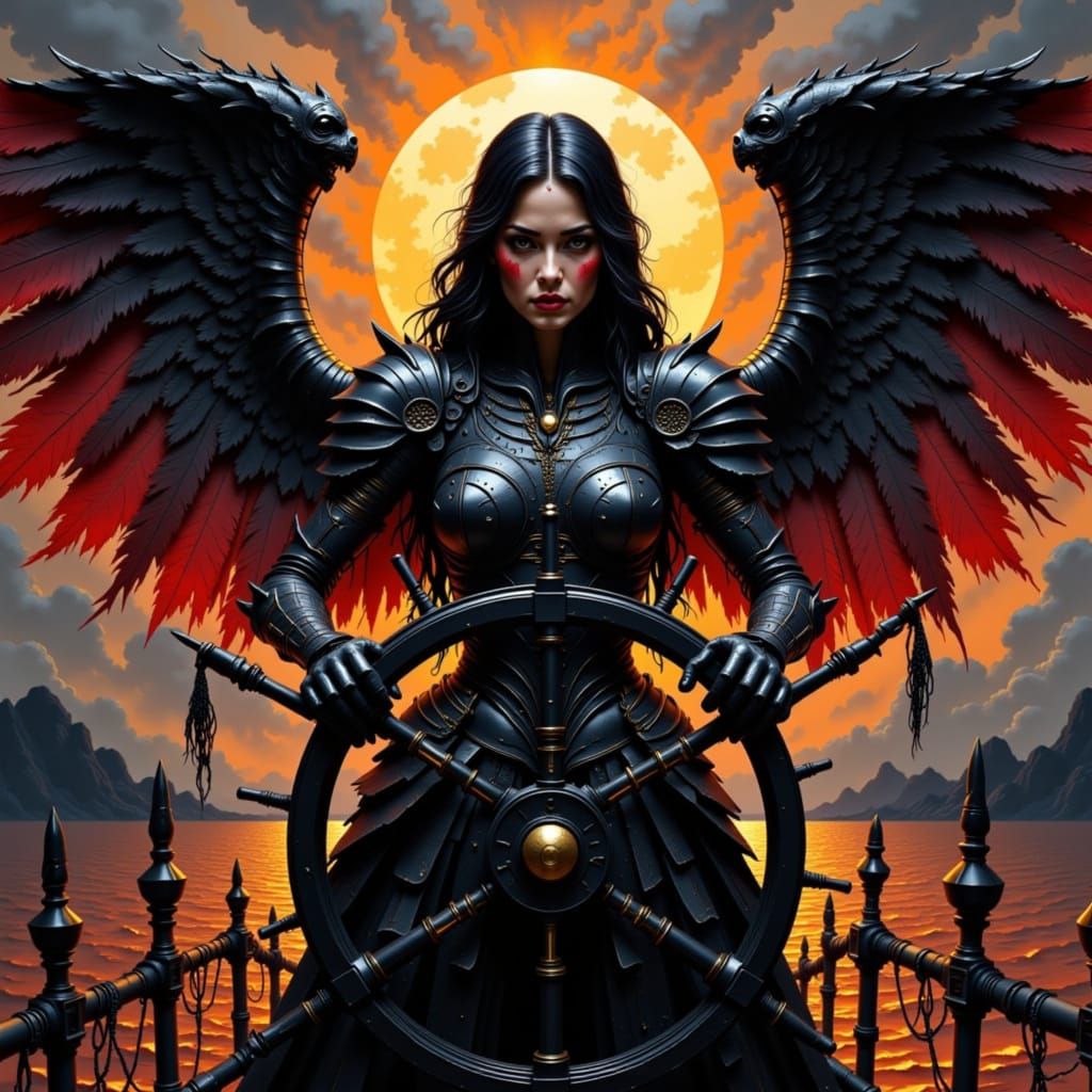 Dark Angel at the Helm of a Blazing Ship