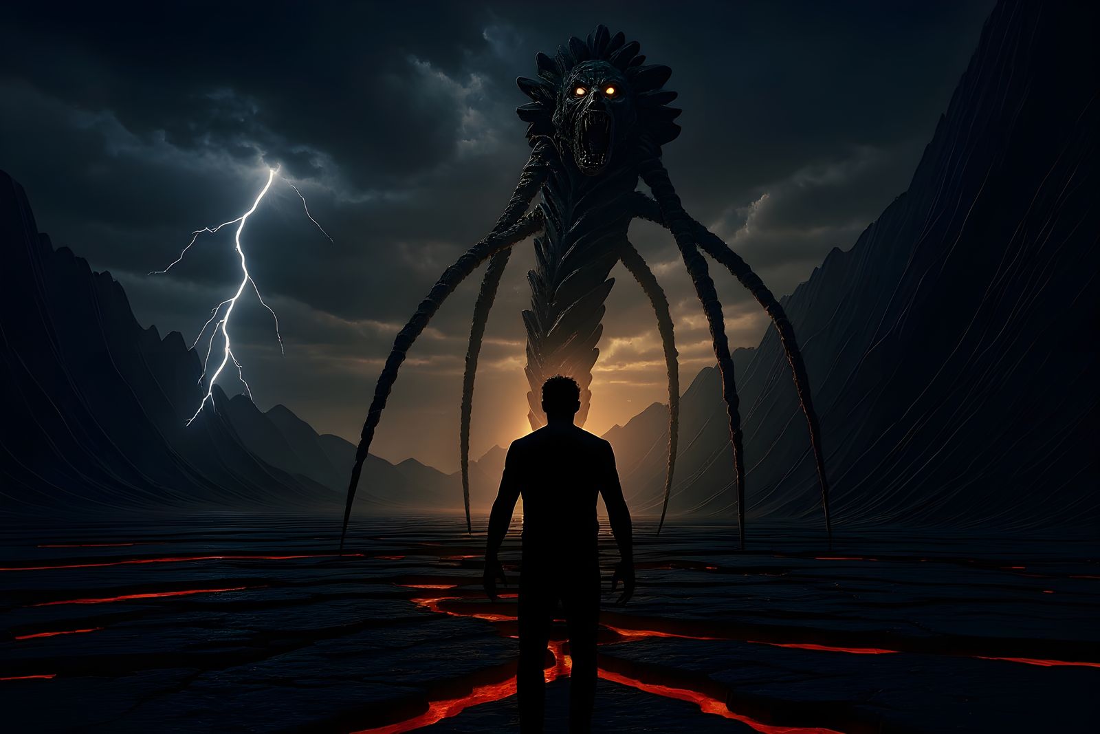 Obsidian Creature Stalks Volcanic Plains