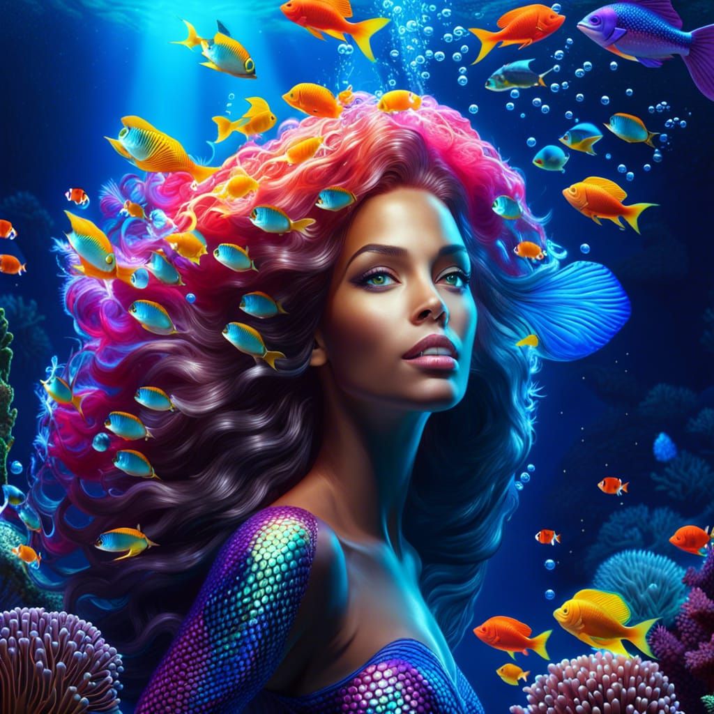 Bioluminescent Mermaid in Coral Reef