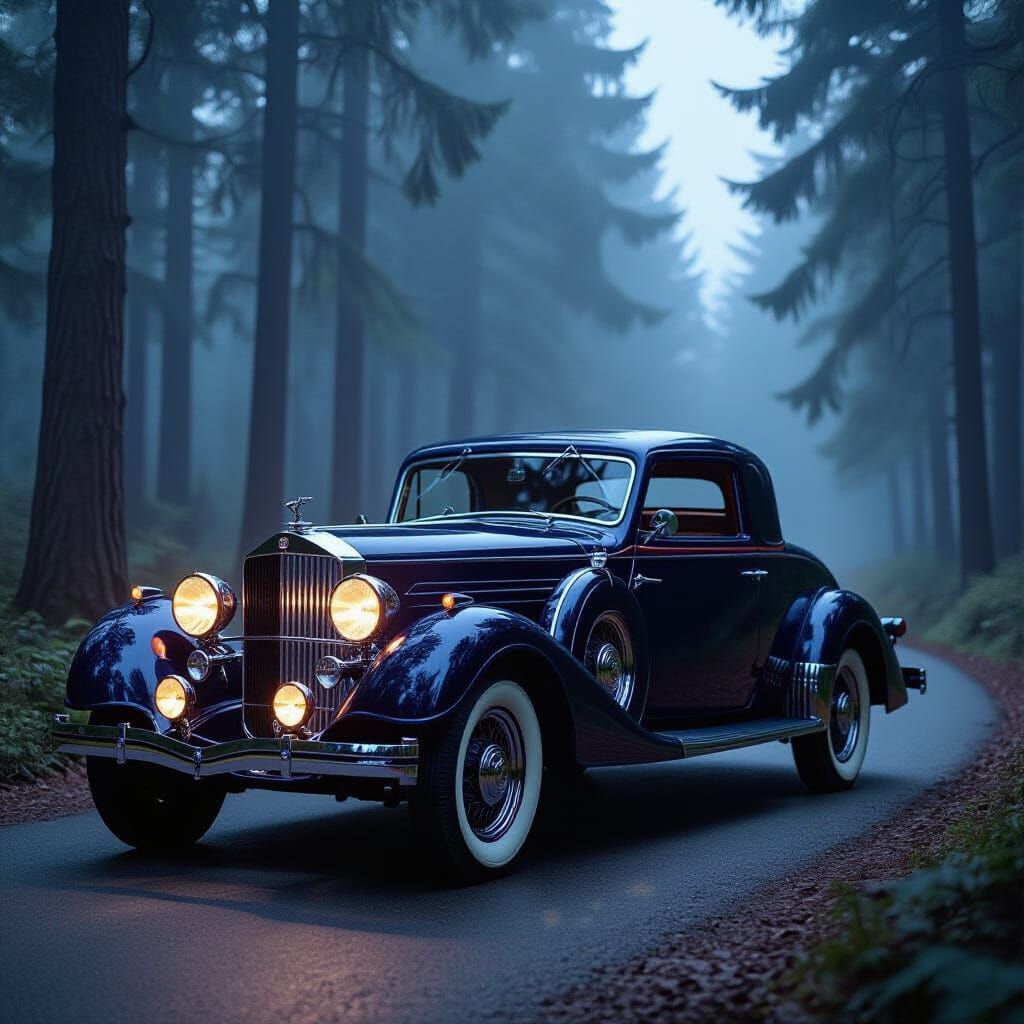 1930s Coupe on Forest Road in Art Deco Style