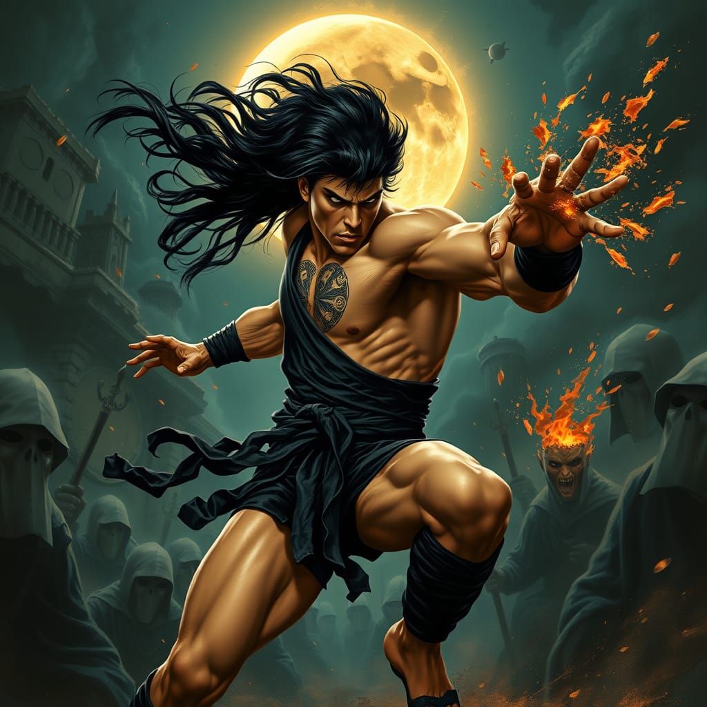 Goth Martial Artist's Tornado Kick Under Eclipse