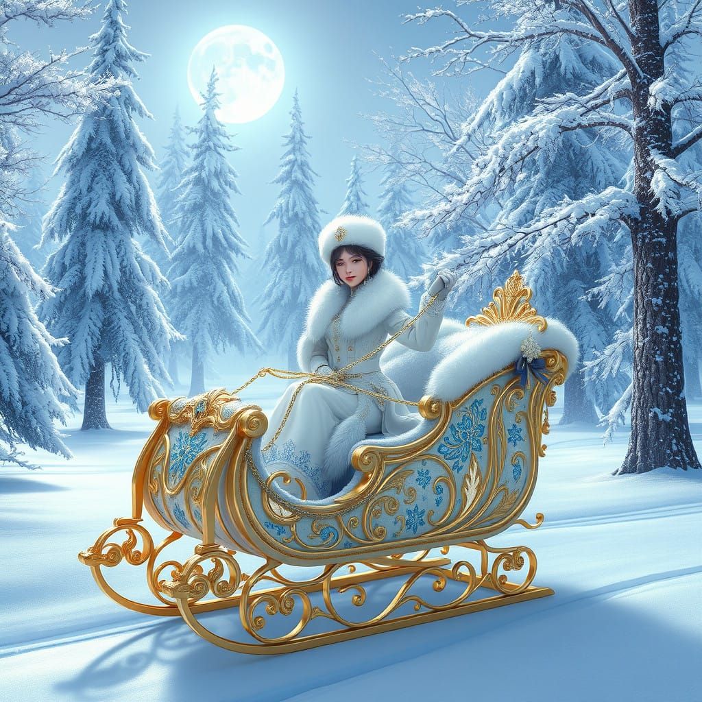 Regal Winter Goddess Glides Through Frosty Landscape in Anim...