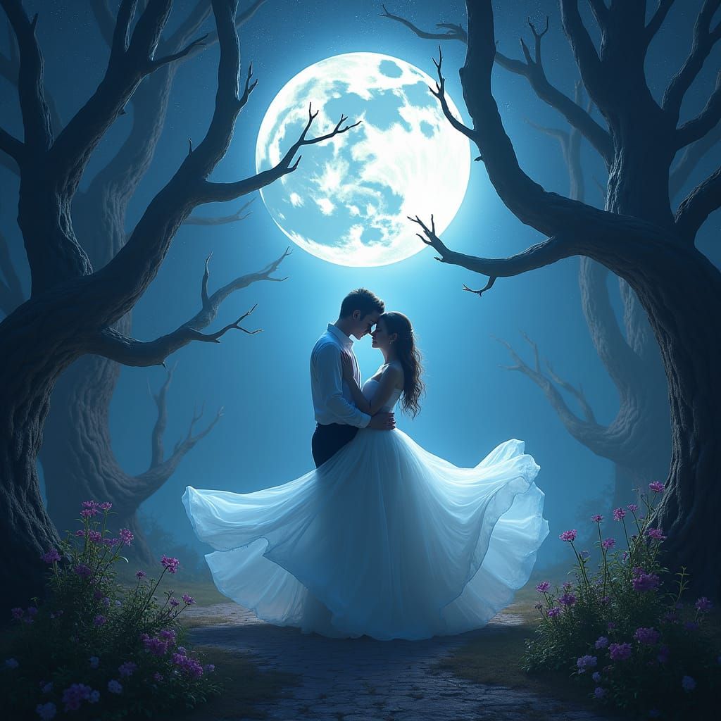 Ghostly Couple's Dance Under Moonlight: Matte Painting