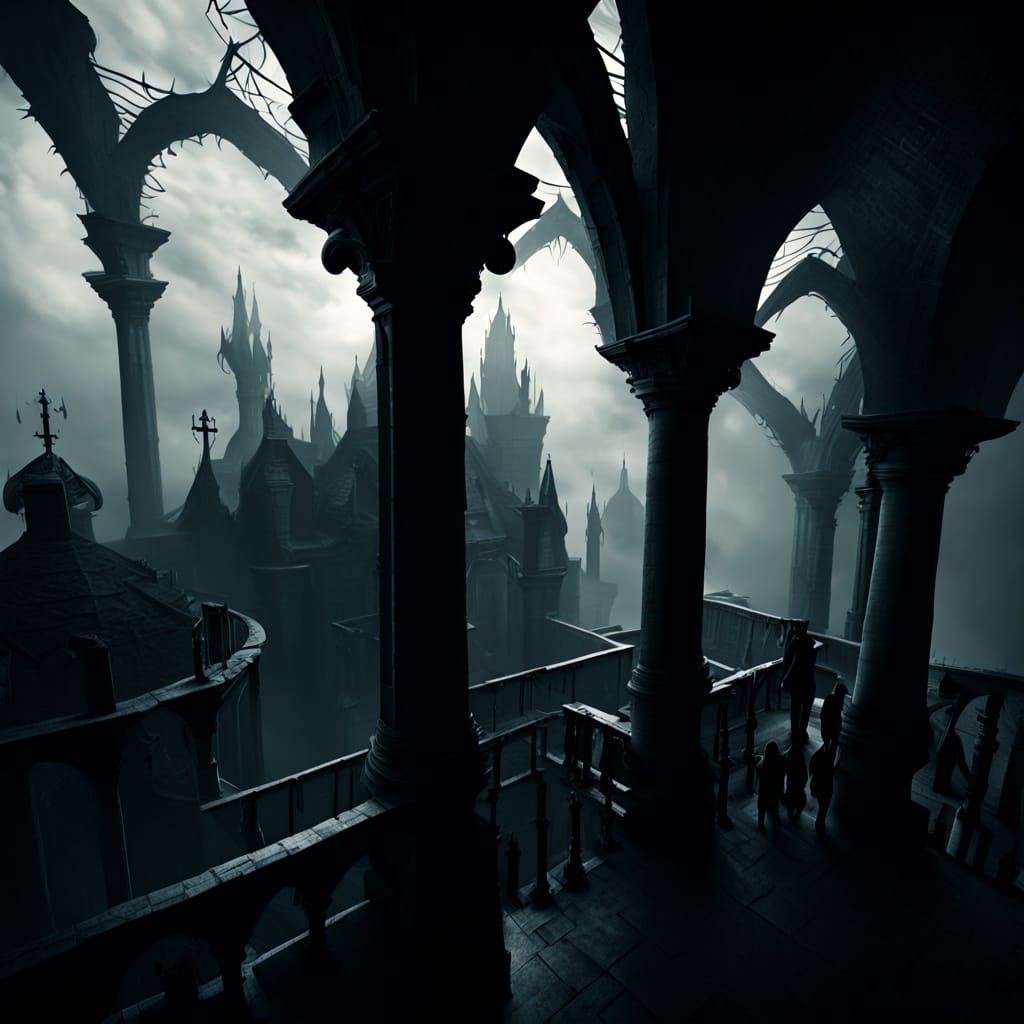 Vertigo in a Gothic Dark Fantasy Art Style