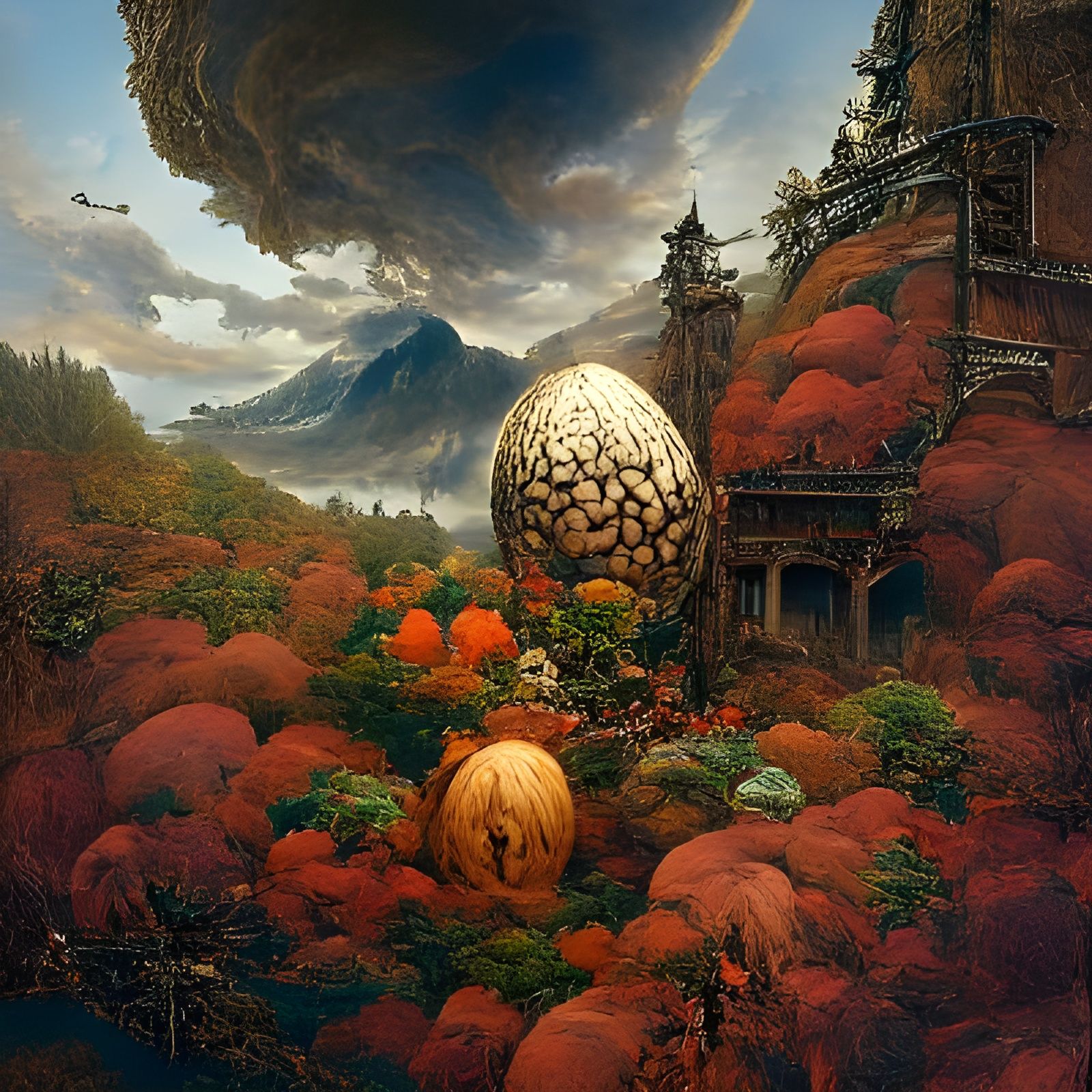 Autumn Egg: Surreal Psychedelic Landscape Painting