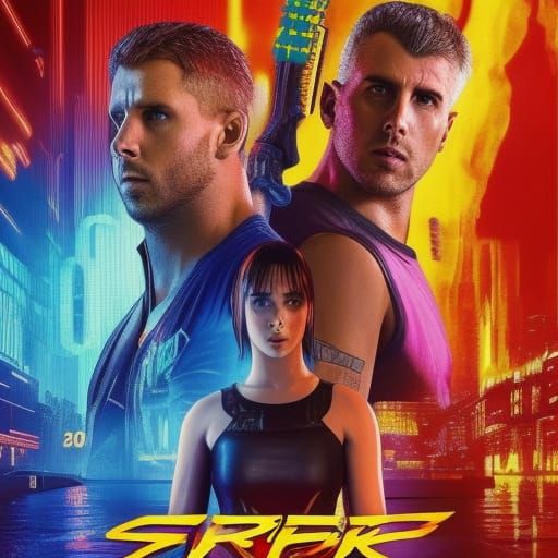 Fire Girl and Water Boy in Cyberpunk Neon City