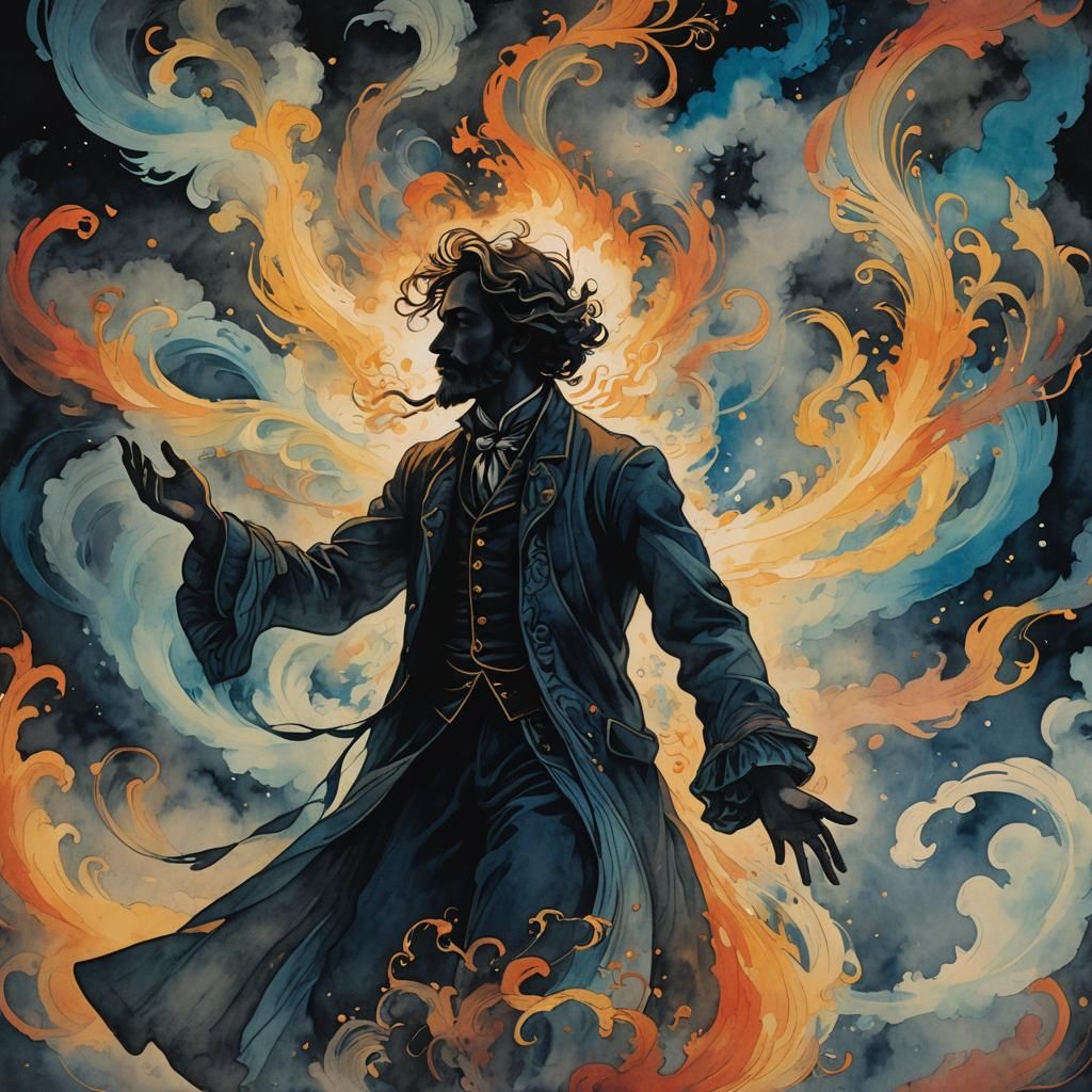 Wispy Smoke Spirit in Vibrant Watercolor Style