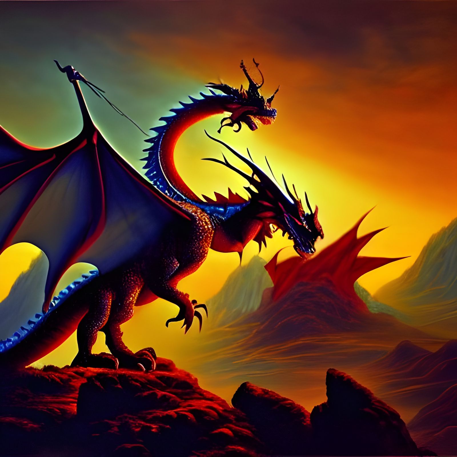 Dragon Eats Knight in Ominous Oil Painting