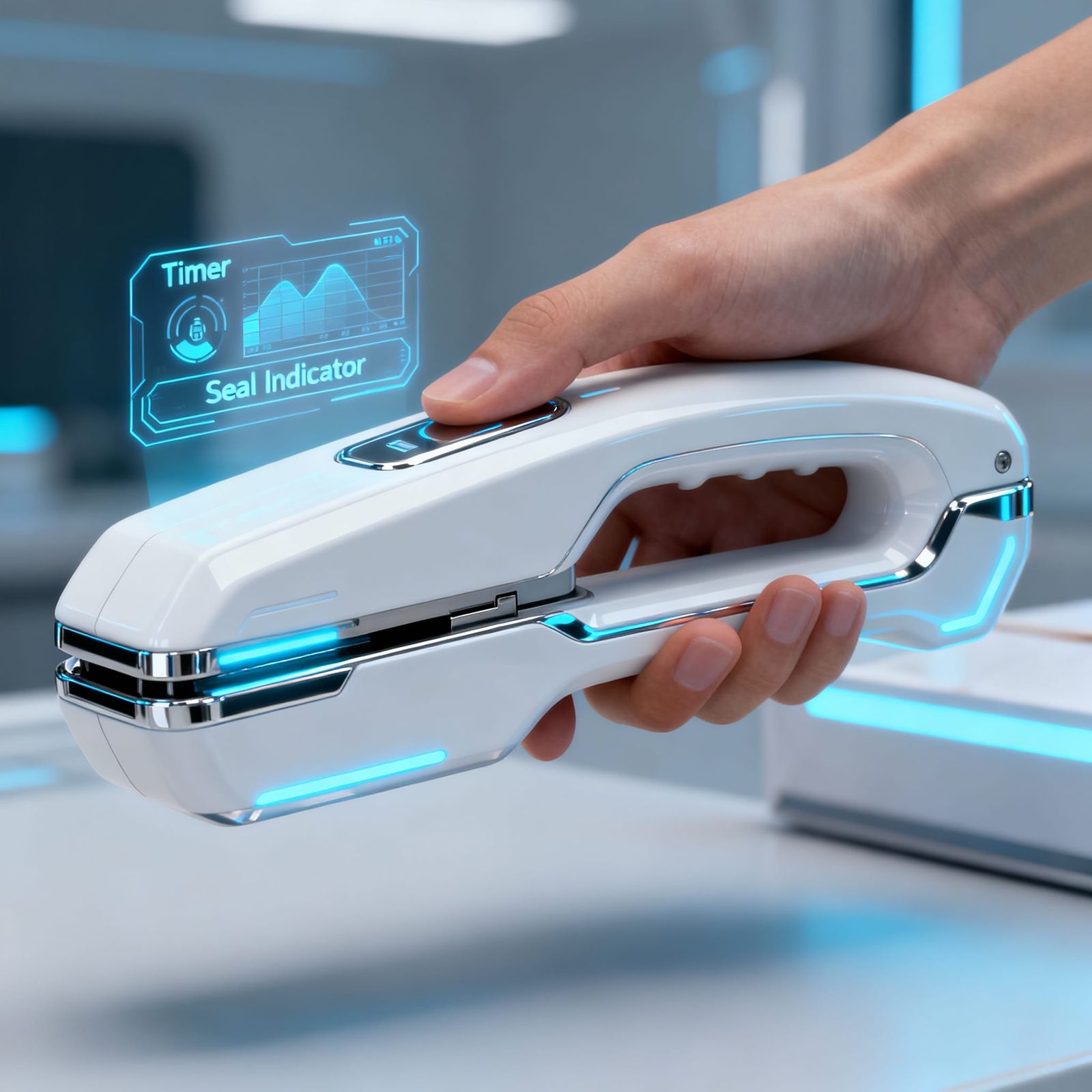 Futuristic Package Sealer with Holographic Interface