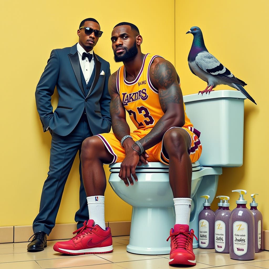 Lebron James on Toilet with P. Diddy and Pigeon