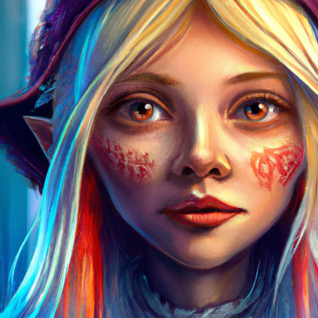 Blonde Female Gnome Portrait in Hyperdetailed Digital Art
